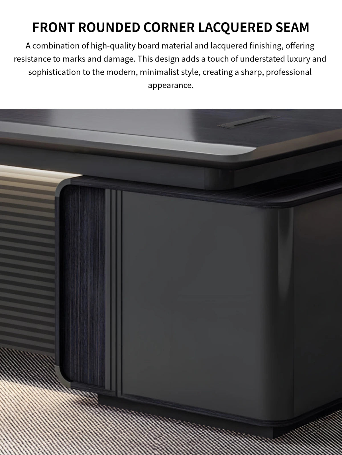 Modern Executive Desk with Curved, Cable Management & Lockable for Home Office — Detail image 5