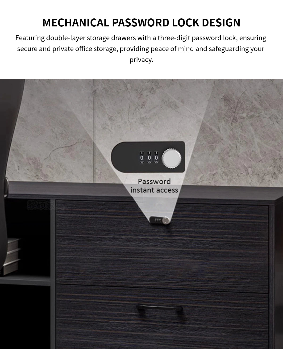 Modern Executive Desk with Curved, Cable Management & Lockable for Home Office — Detail image 7