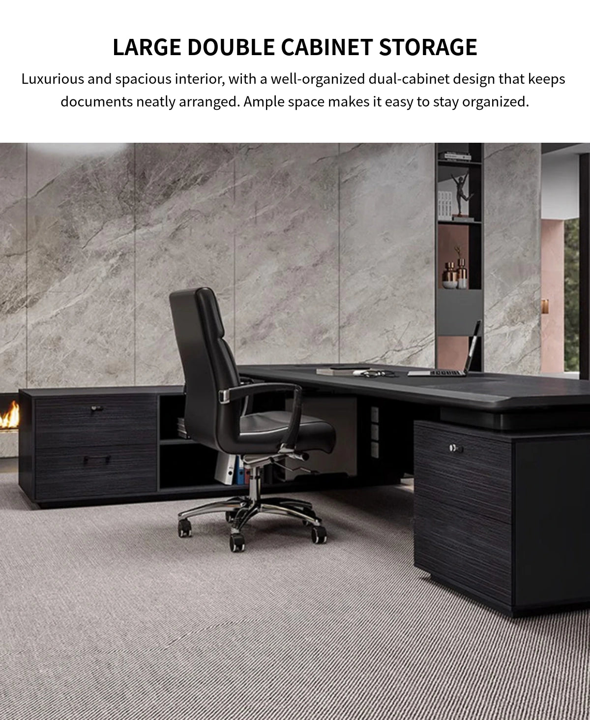 Modern Executive Desk with Curved, Cable Management & Lockable for Home Office — Detail image 9