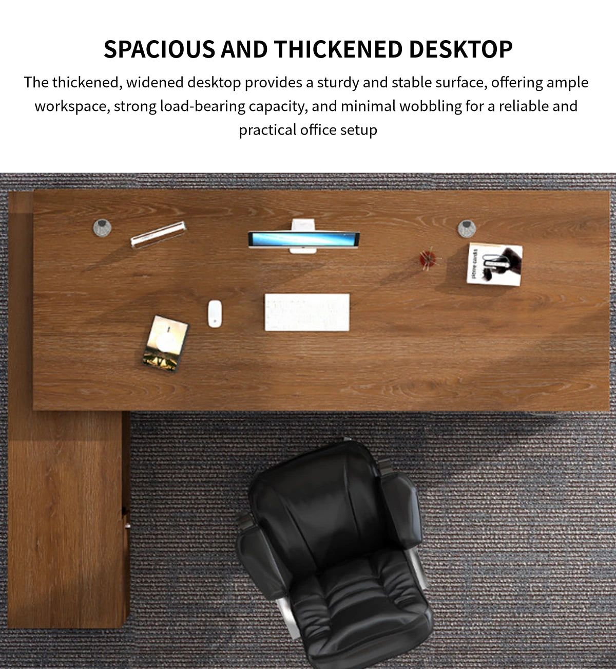 Modern Executive Desk with Round, Cable Management & Side Storage for Home Office — Detail image 3