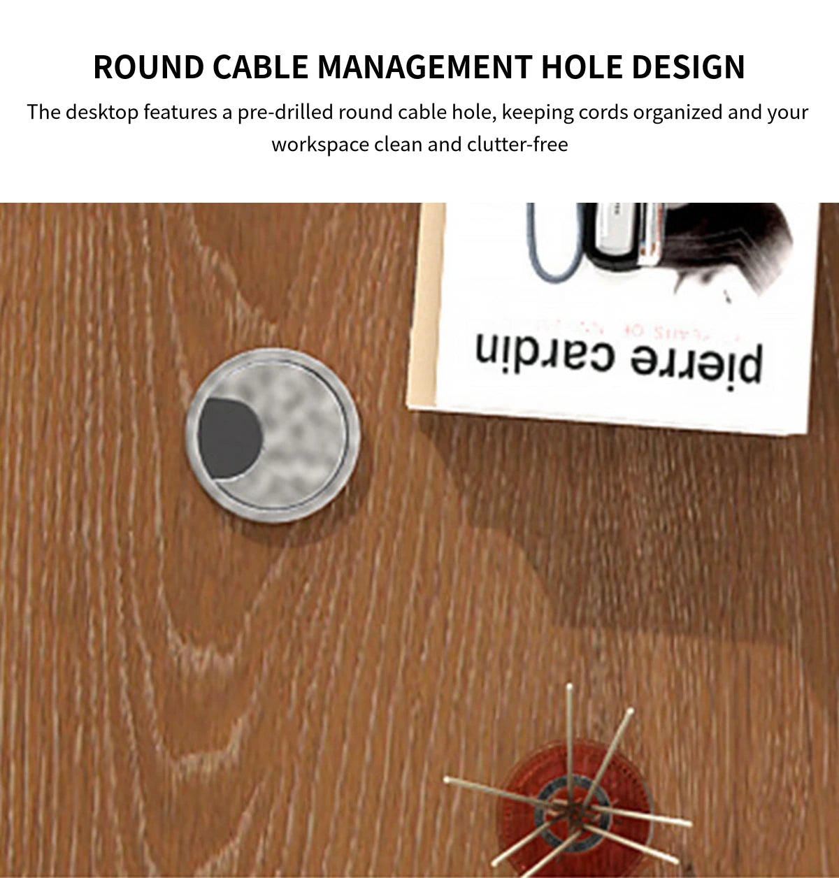 Modern Executive Desk with Round, Cable Management & Side Storage for Home Office — Detail image 4