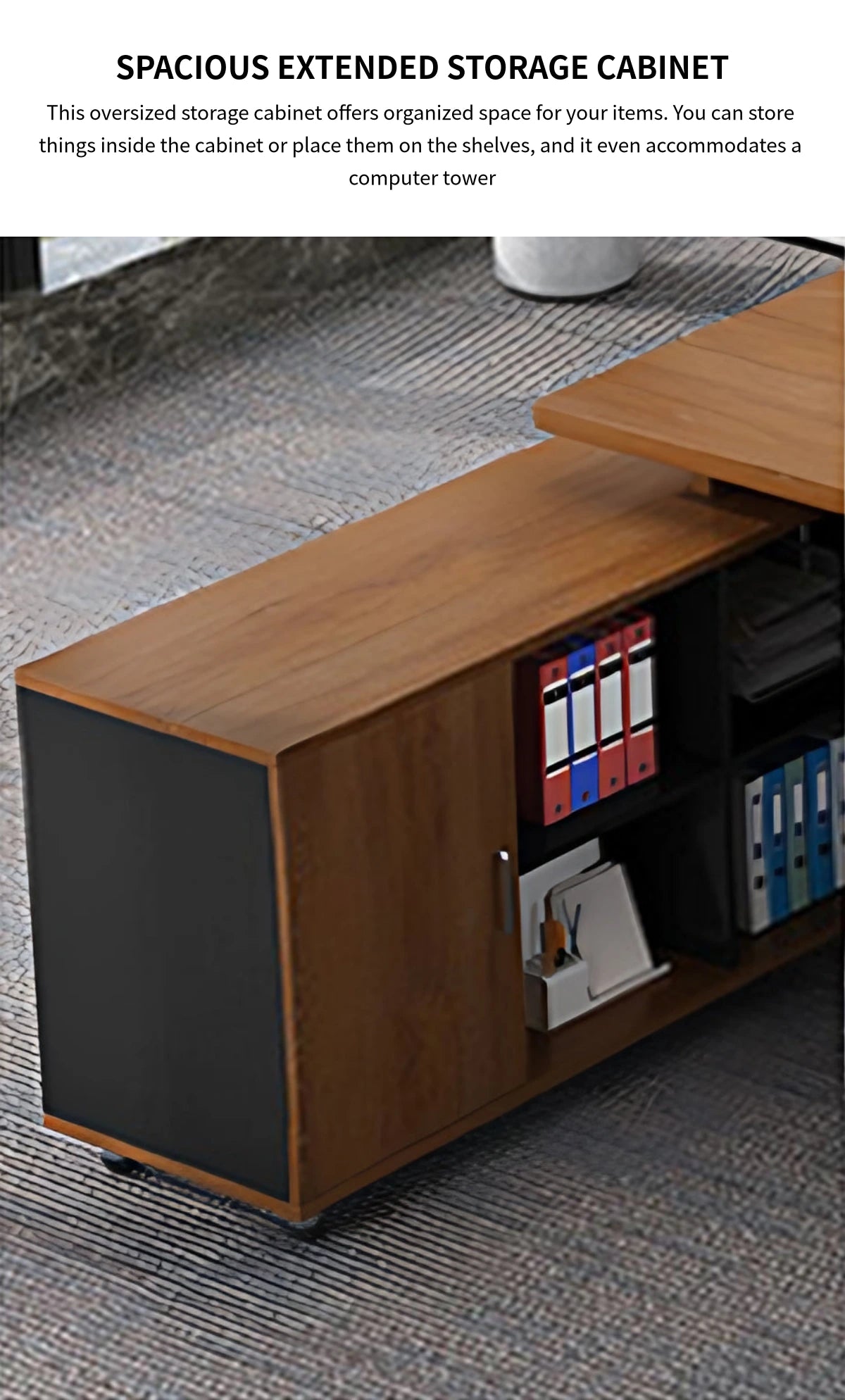 Modern Executive Desk with Round, Cable Management & Side Storage for Home Office — Detail image 9