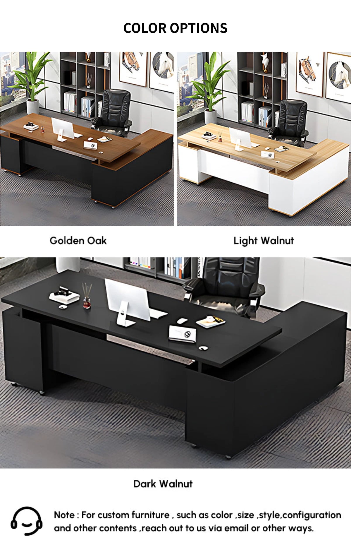 Modern Executive Desk with Round, Cable Management & Side Storage for Home Office — Detail image 12