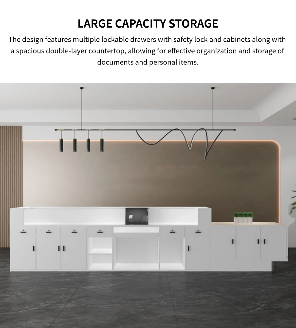 Salon Reception Desk 47-142 in Wide with Lockable, File Drawers & Transaction Counter — Detail image 4