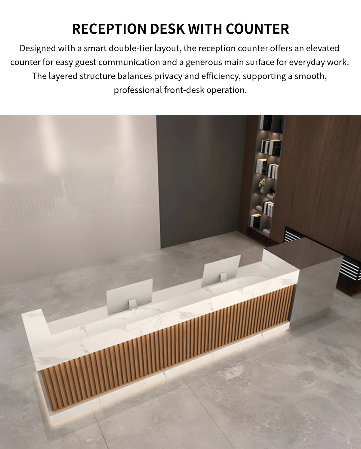 Salon Reception Desk 59-197 in Wide with Keyboard Tray, Lockable & Solid Wood for Salon — Detail image 5