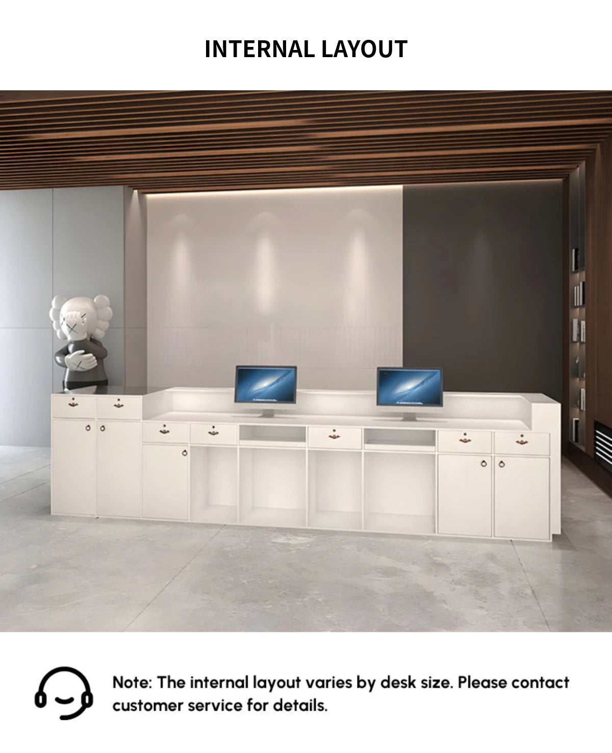 Salon Reception Desk 59-197 in Wide with Keyboard Tray, Lockable & Solid Wood for Salon — Detail image 8