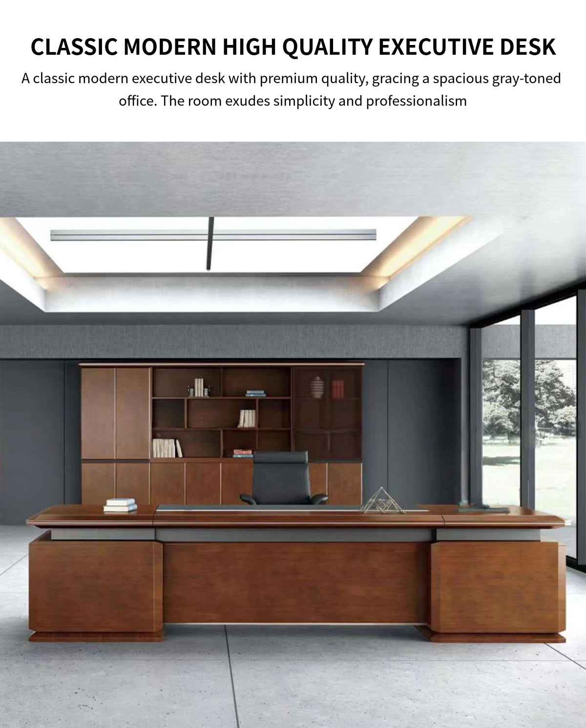 Modern Executive Desk with Solid Wood, File Drawers & Lumbar Support for Home Office — Detail image 1