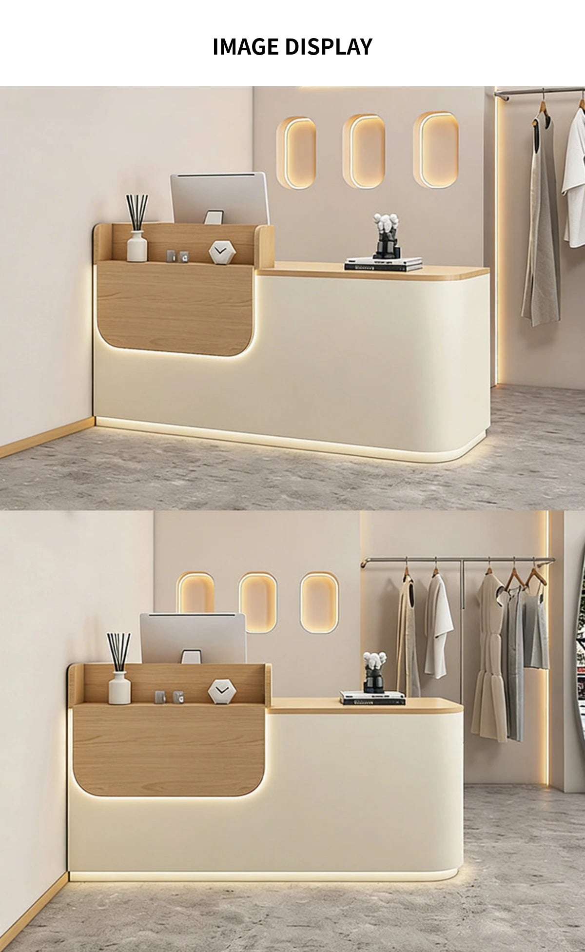 Curved Reception Desk 31-102 in Wide with LED Lighting, Lockable & File Drawers for Salon — Detail image 8