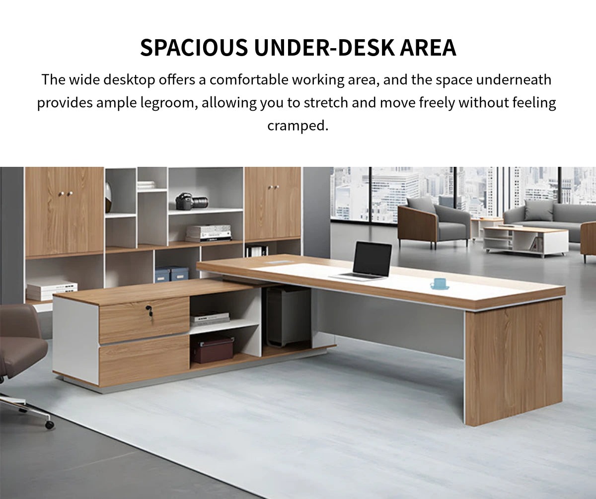 Modern Executive Desk with Dual-Tone, Cable Management & Side Storage for Home Office — Detail image 4