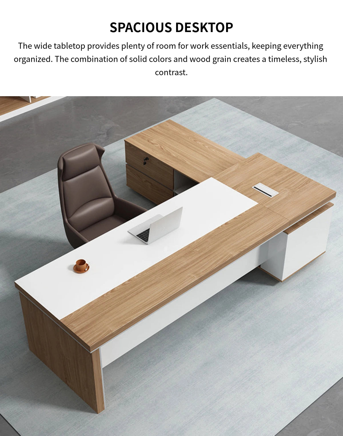 Modern Executive Desk with Dual-Tone, Cable Management & Side Storage for Home Office — Detail image 5