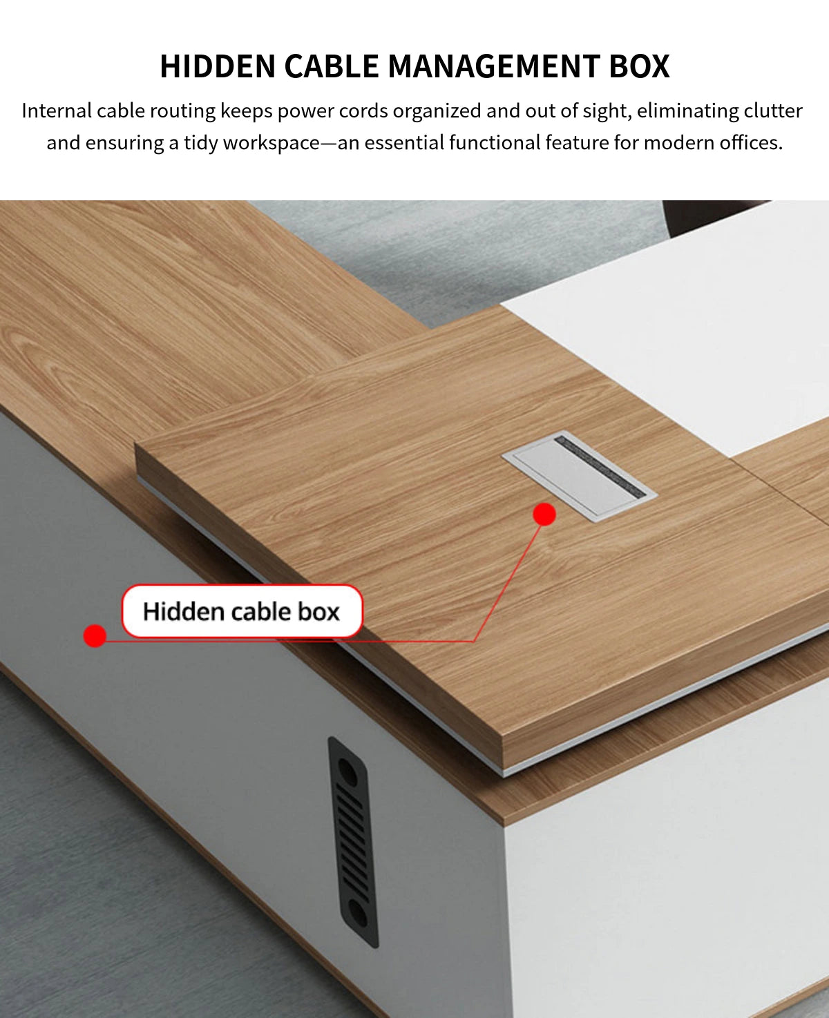 Modern Executive Desk with Dual-Tone, Cable Management & Side Storage for Home Office — Detail image 6