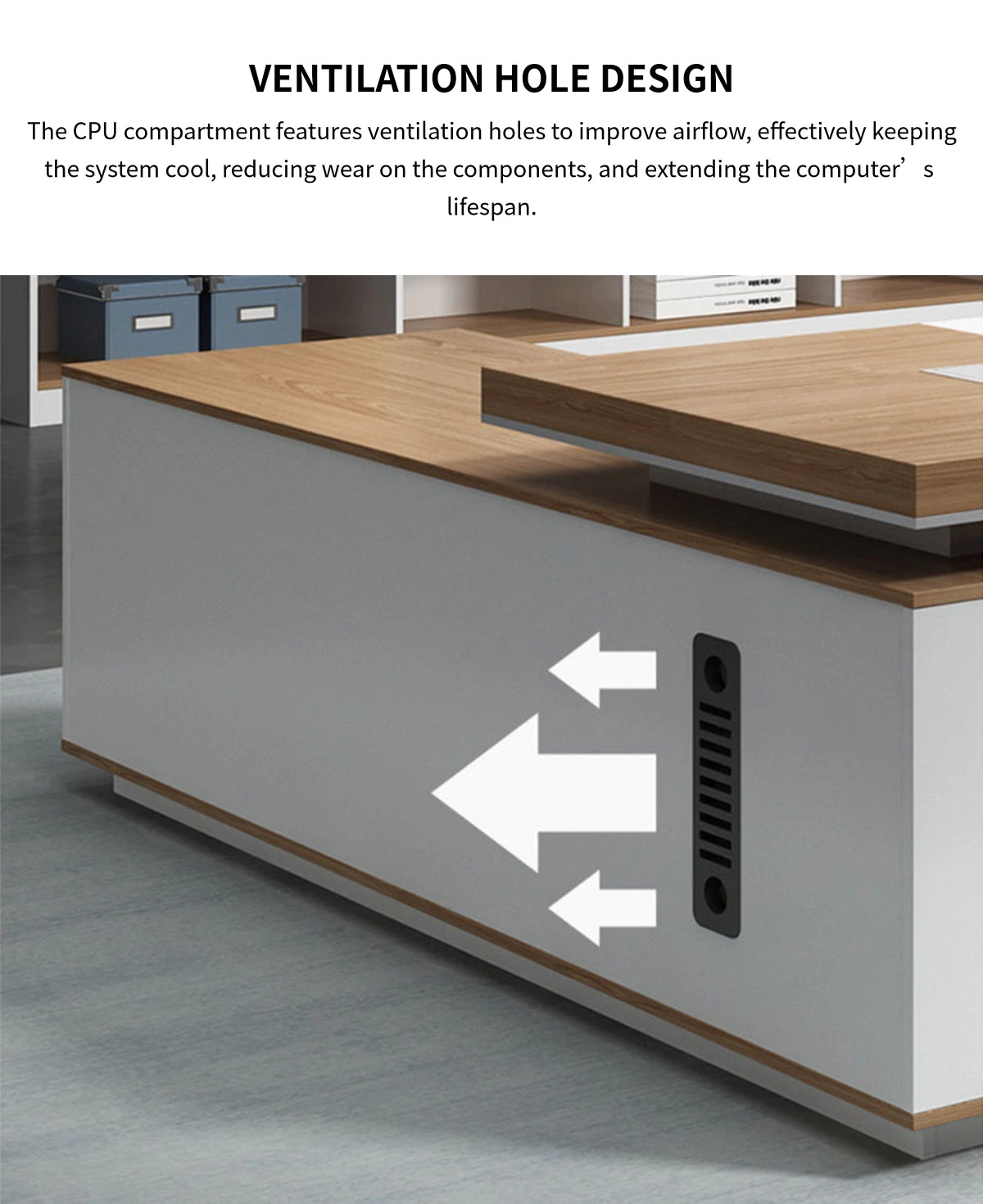 Modern Executive Desk with Dual-Tone, Cable Management & Side Storage for Home Office — Detail image 9