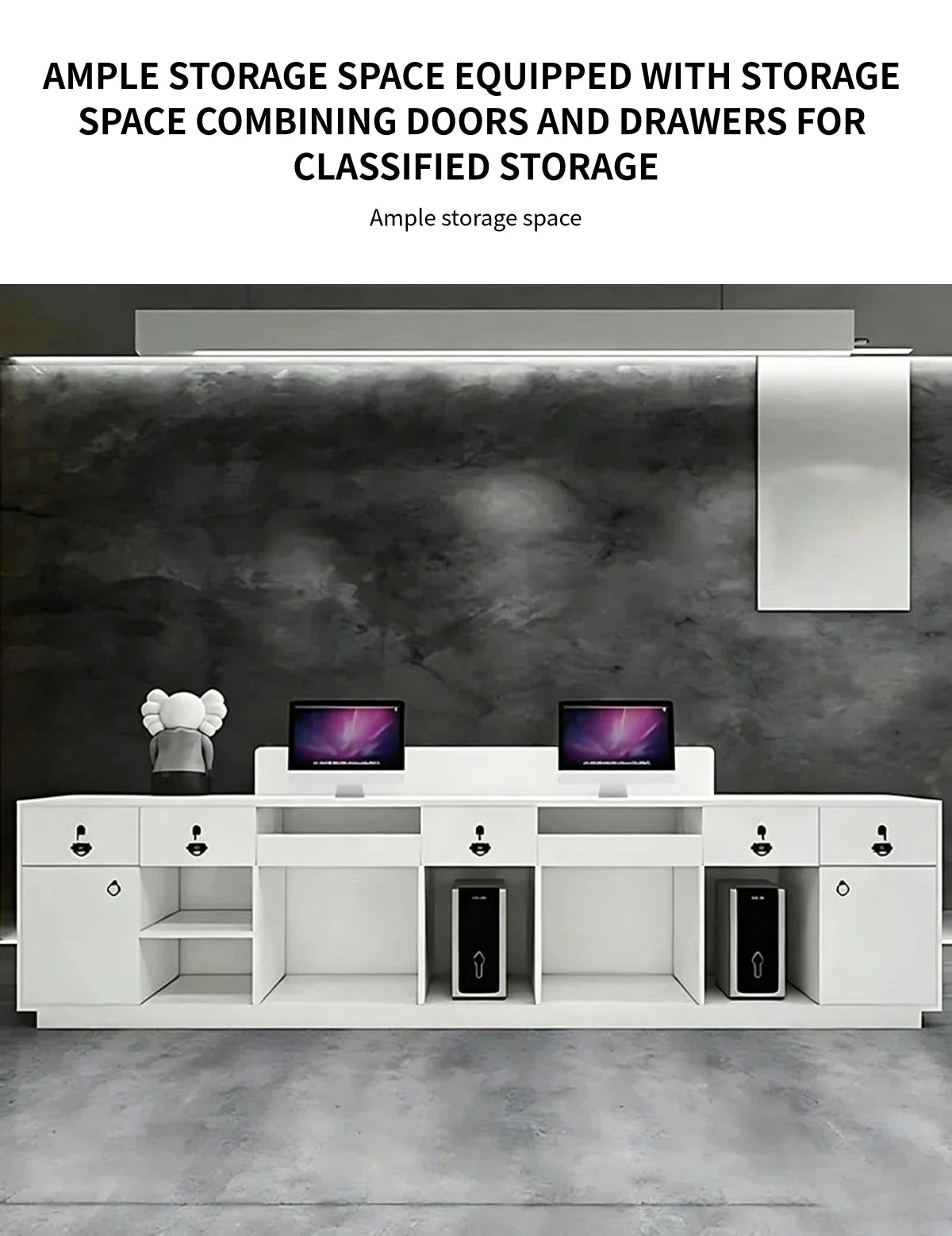 Retail Reception Desk 31-87 in Wide with Stainless Steel, LED Lighting & File Drawers — Detail image 3