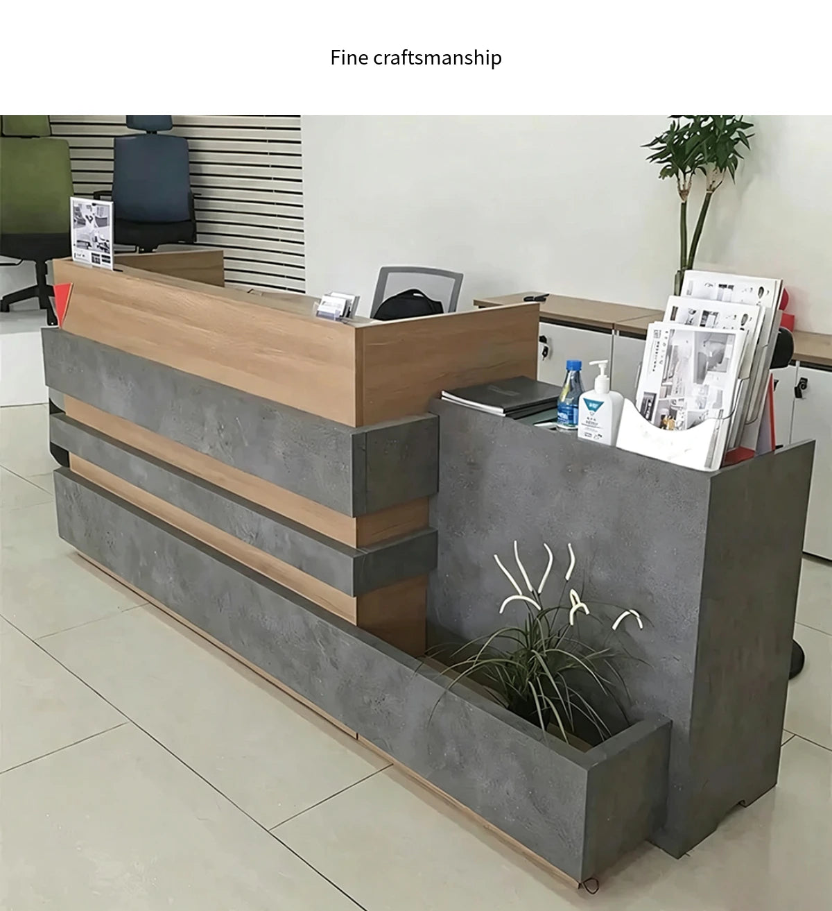 Modern Reception Desk 71-94 in Wide with LED Lighting, Lockable & Loft for Office Lobby — Detail image 2