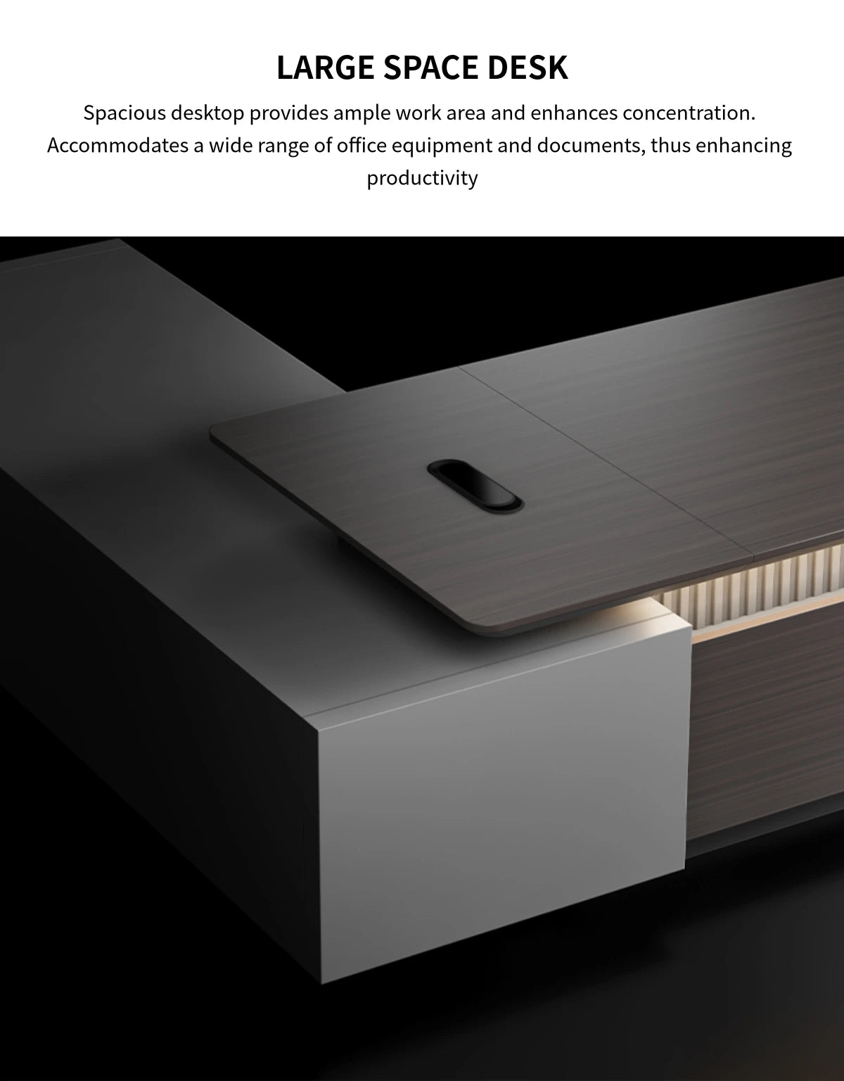 Modern Executive Desk 94-142 in Wide with File Drawers & Lumbar Support for Home Office — Detail image 3