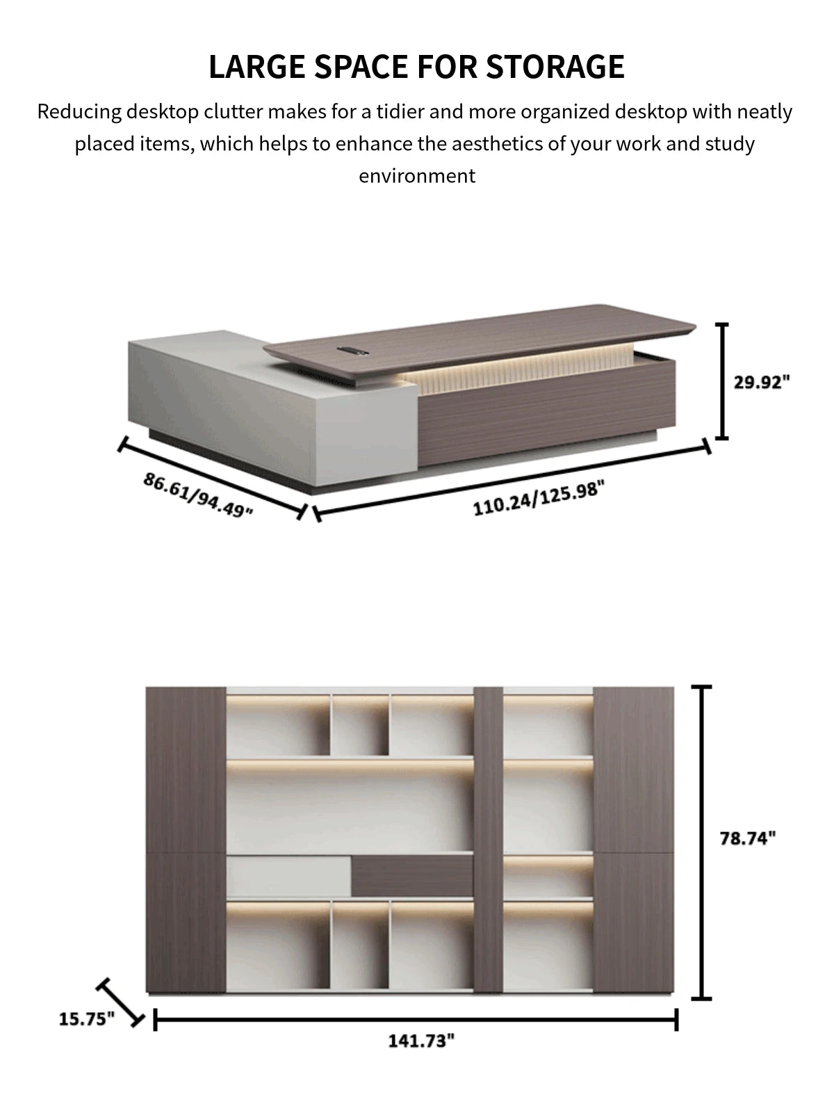 Modern Executive Desk 94-142 in Wide with File Drawers & Lumbar Support for Home Office — Detail image 5