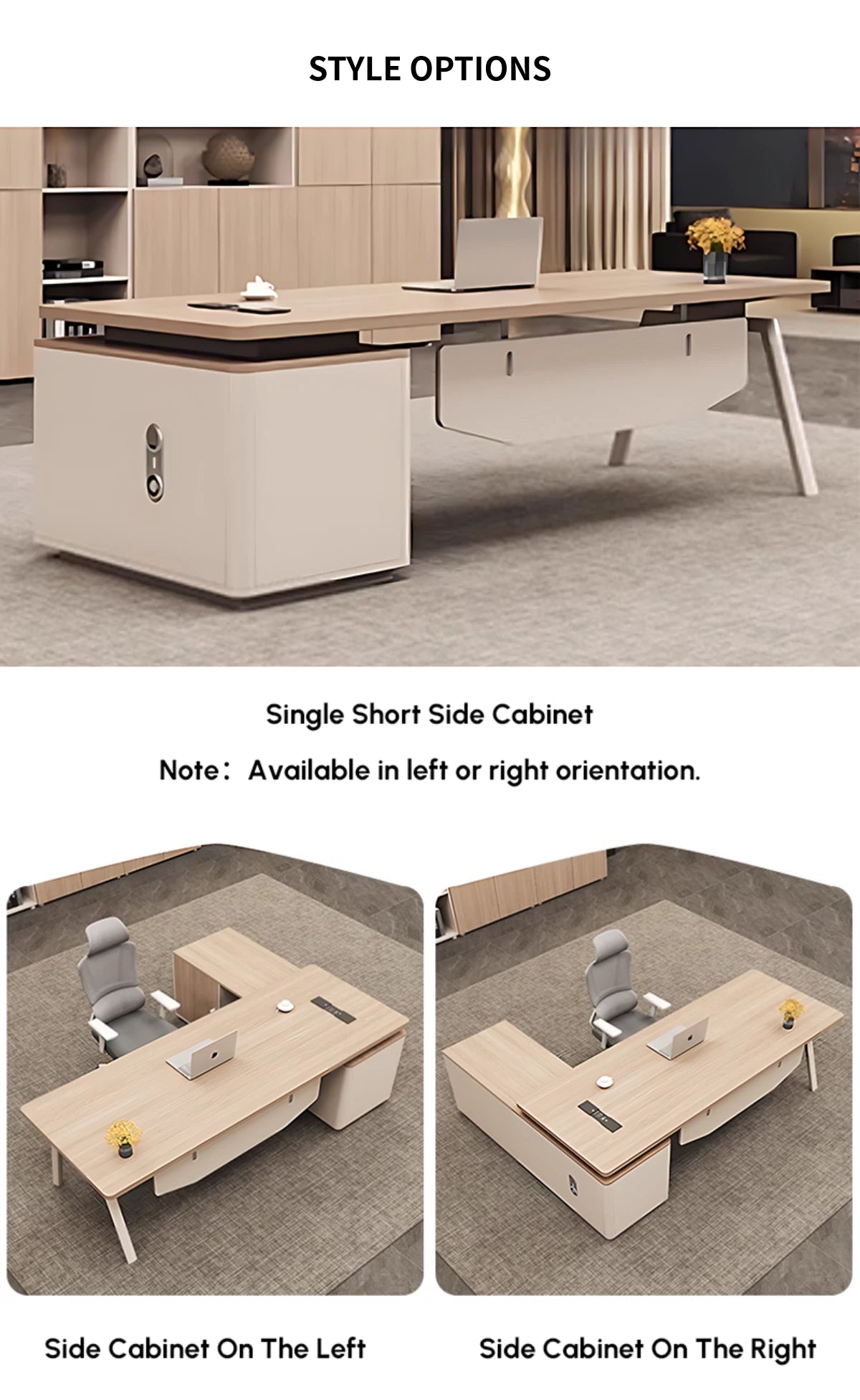 Modern Executive Desk 55-94 in Wide with Cable Management, Side Storage & Built-In Outlets — Detail image 11