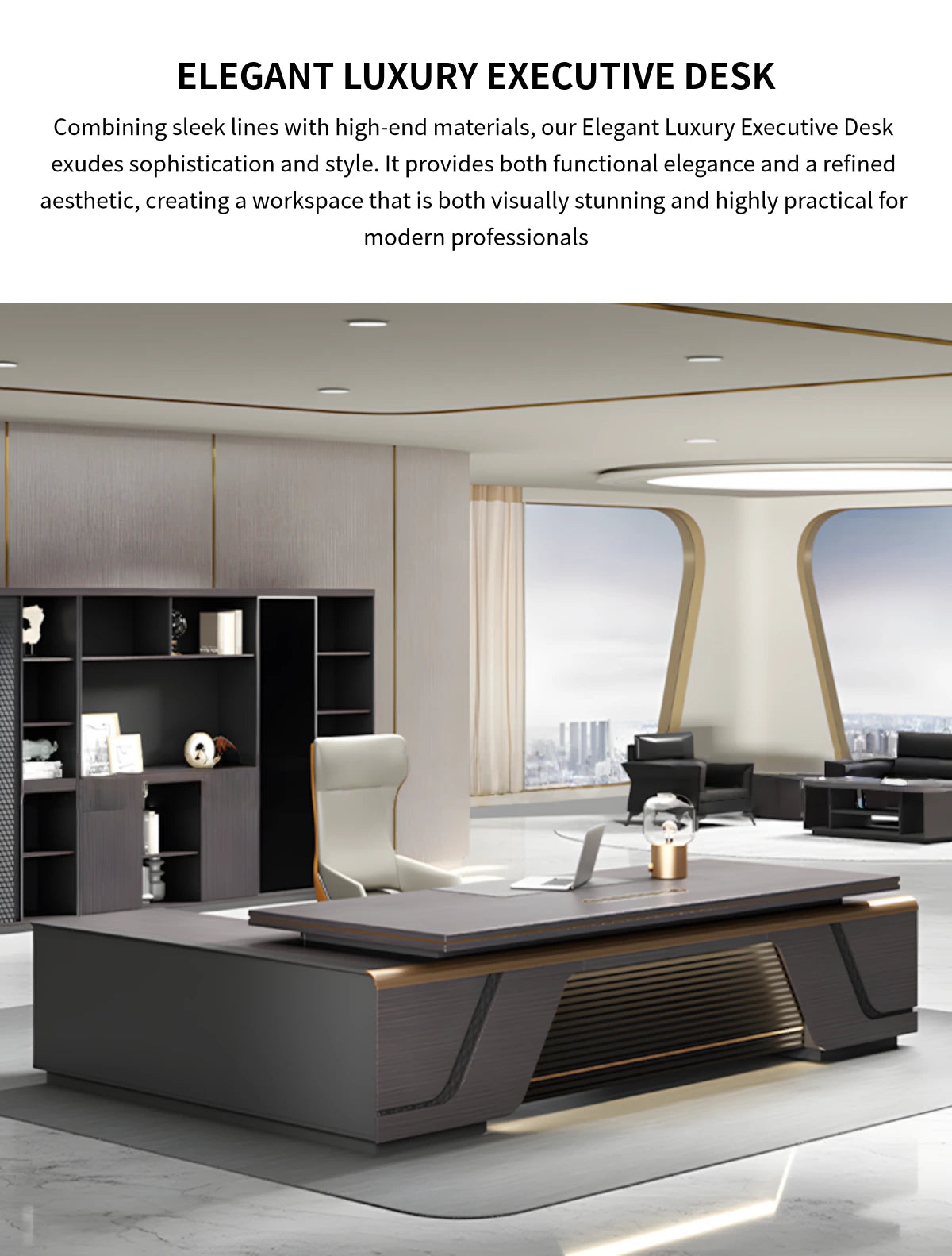 Modern Executive Desk 31-126 in Wide with Curved & Lumbar Support for Home Office — Detail image 1