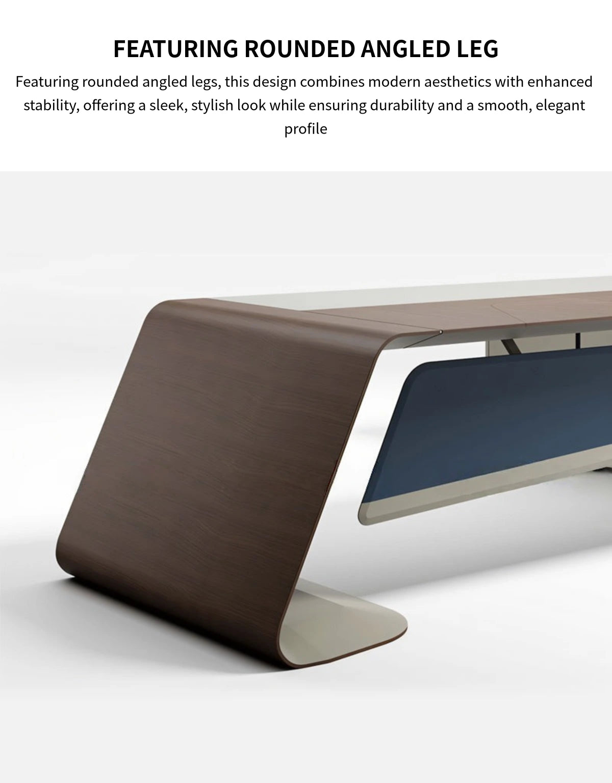 Modern Executive Desk 94-150 in Wide with Walnut, Curved & Side Storage for Home Office — Detail image 5