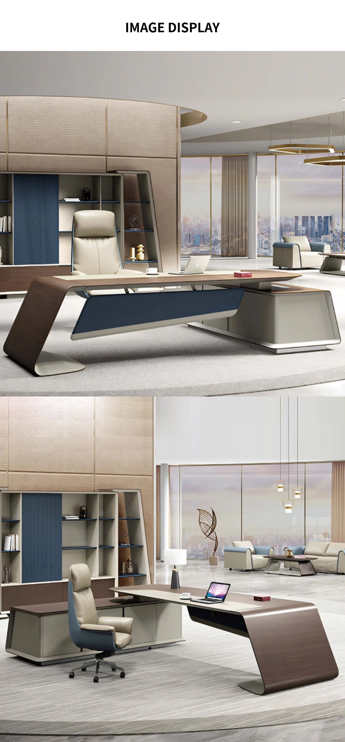 Modern Executive Desk 94-150 in Wide with Walnut, Curved & Side Storage for Home Office — Detail image 8