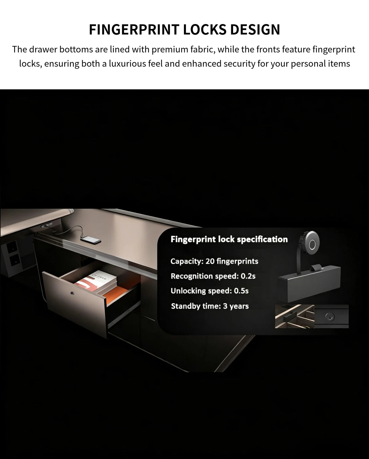 L-Shaped Executive Desk with Built-In Outlets, Side Storage & Lumbar Support — Detail image 7
