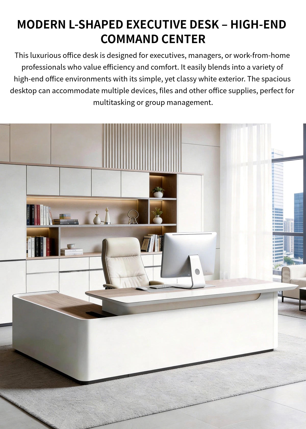 L-Shaped Executive Desk with Cable Management, Dual-Tone & LED Lighting for Home Office — Detail image 1