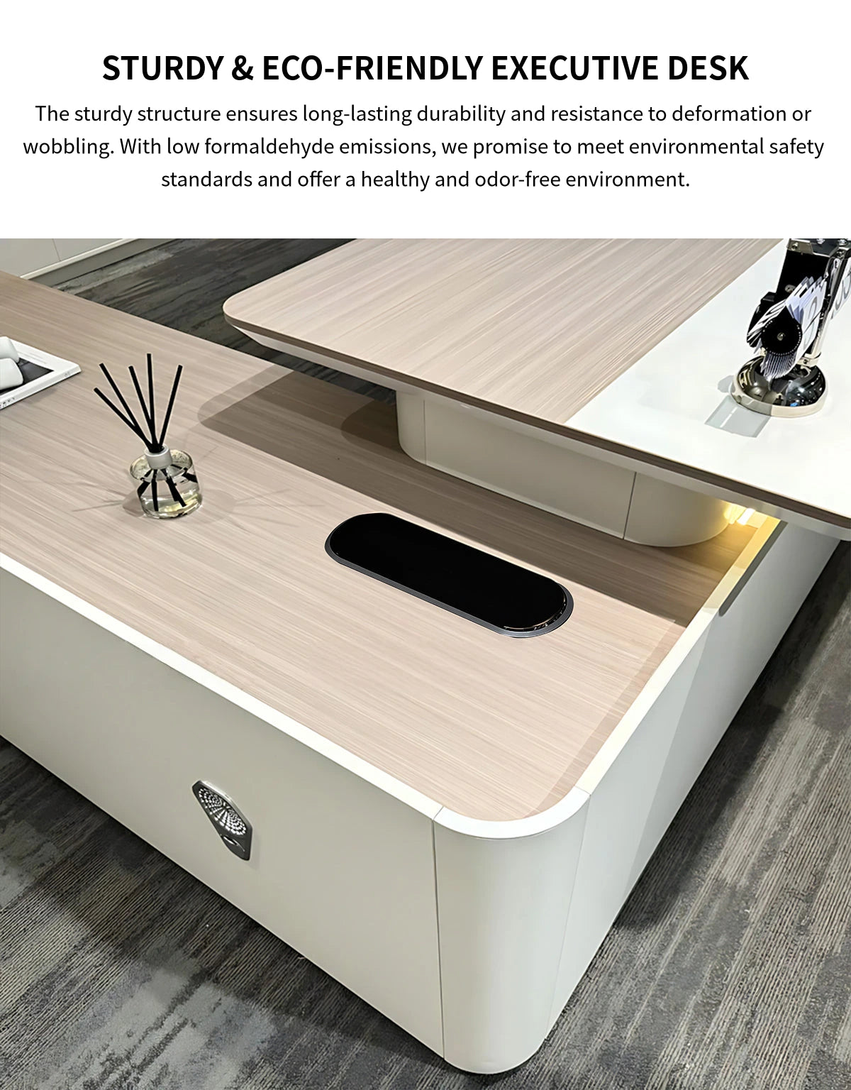 L-Shaped Executive Desk with Cable Management, Dual-Tone & LED Lighting for Home Office — Detail image 2