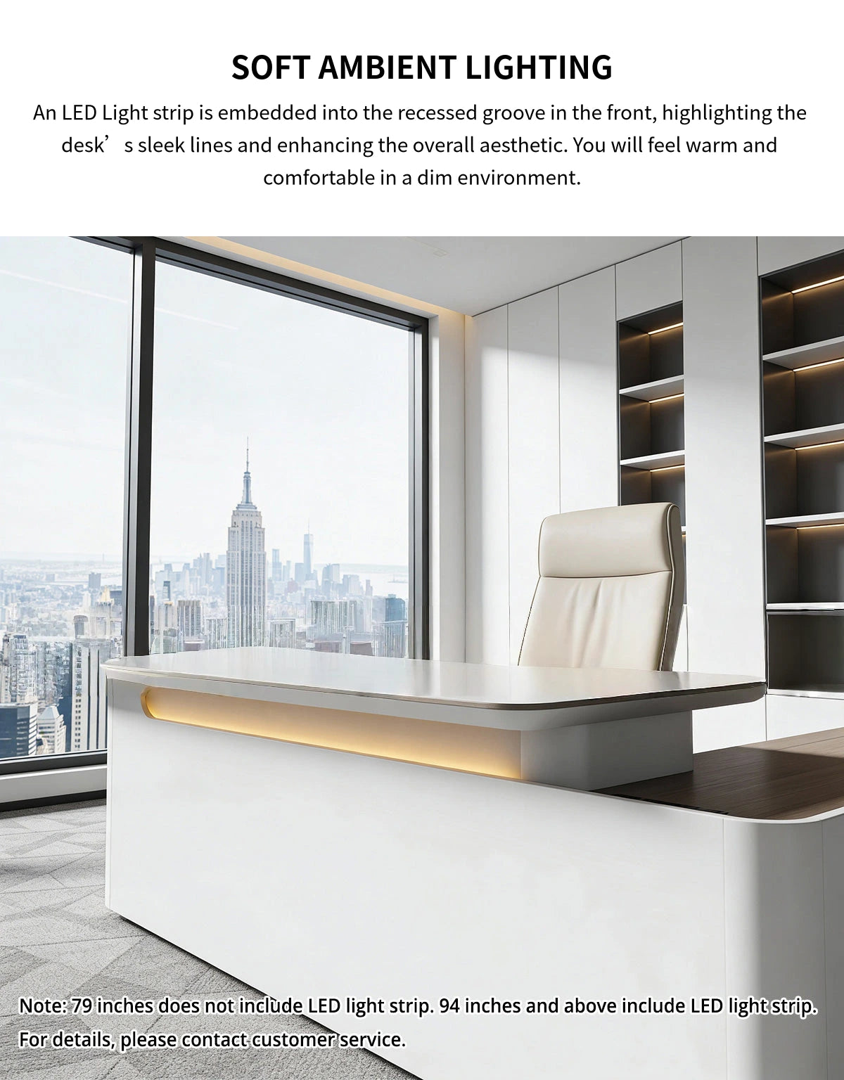 L-Shaped Executive Desk with Cable Management, Dual-Tone & LED Lighting for Home Office — Detail image 5