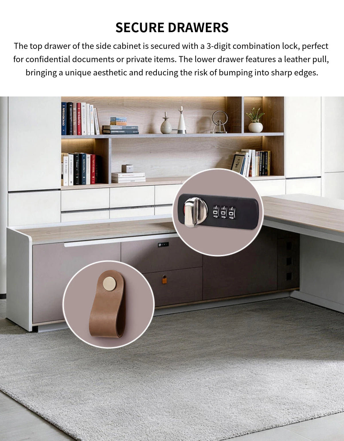 L-Shaped Executive Desk with Cable Management, Dual-Tone & LED Lighting for Home Office — Detail image 6
