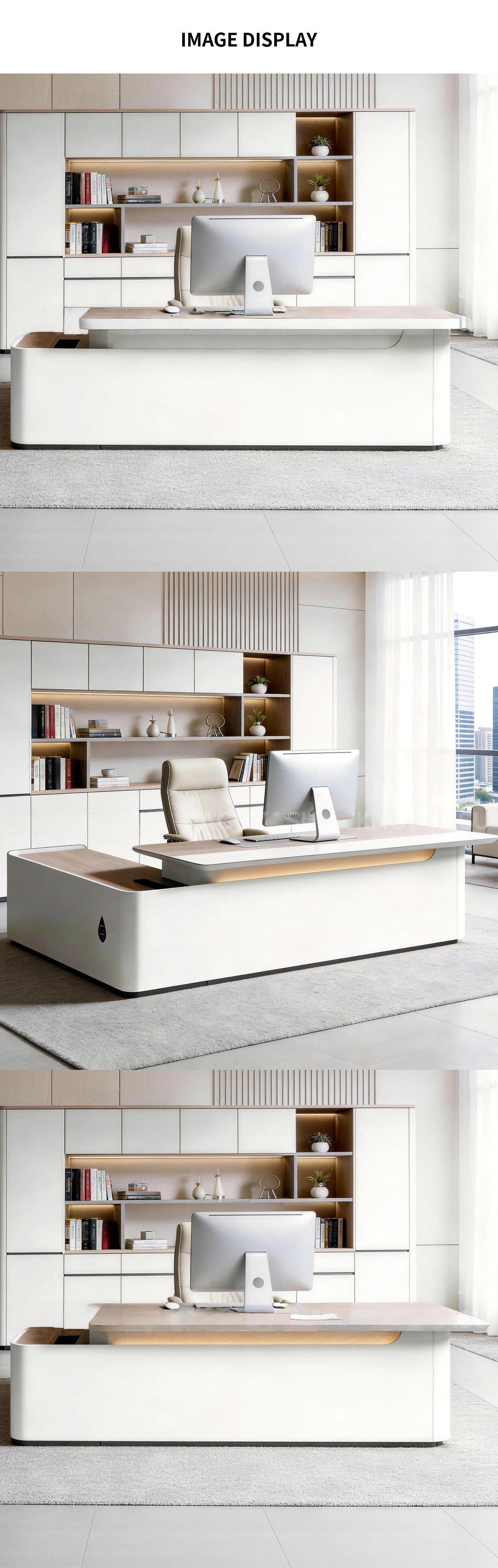 L-Shaped Executive Desk with Cable Management, Dual-Tone & LED Lighting for Home Office — Detail image 8