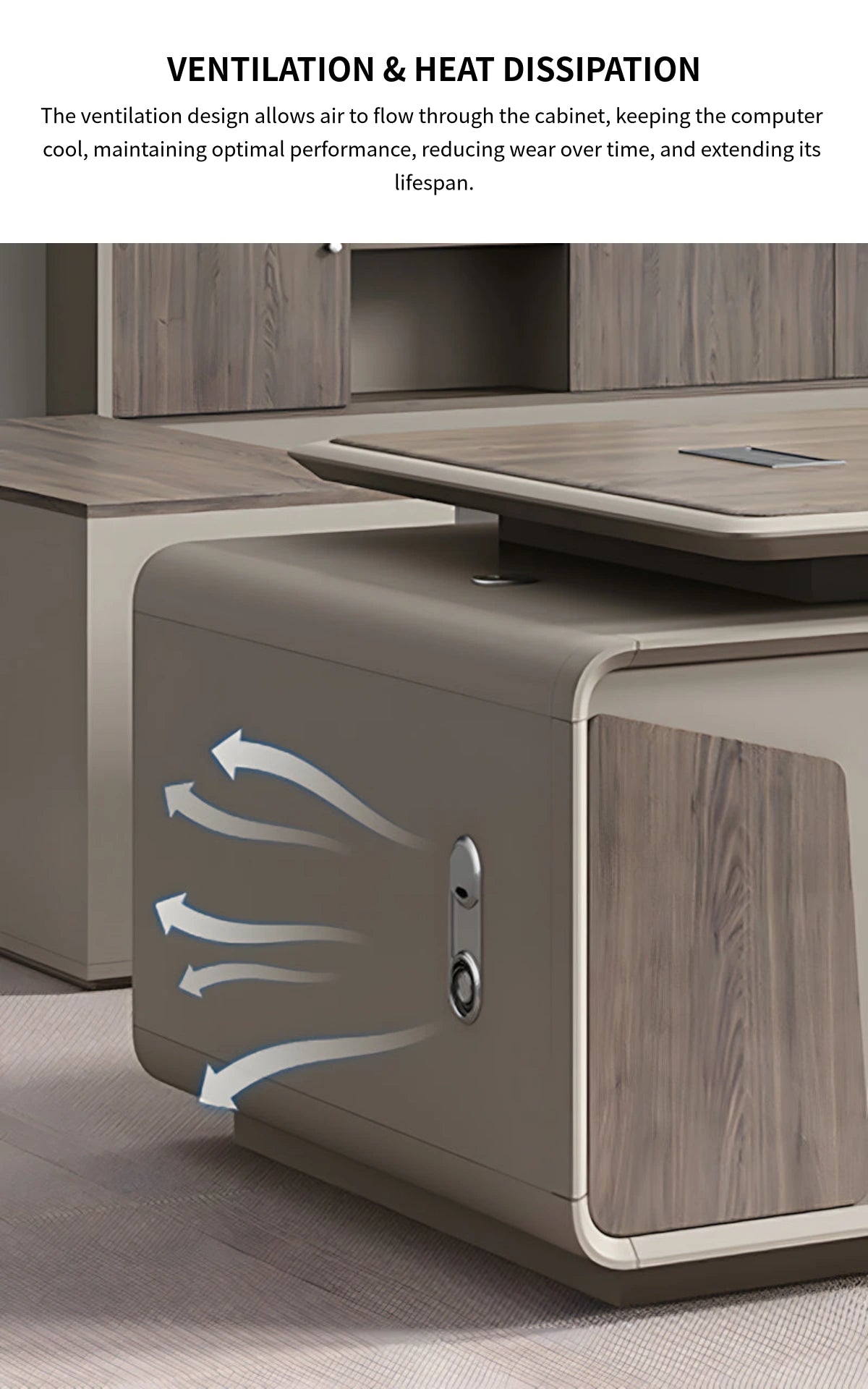 Modern Executive Desk with Curved, Cable Management & Side Storage for Home Office — Detail image 11