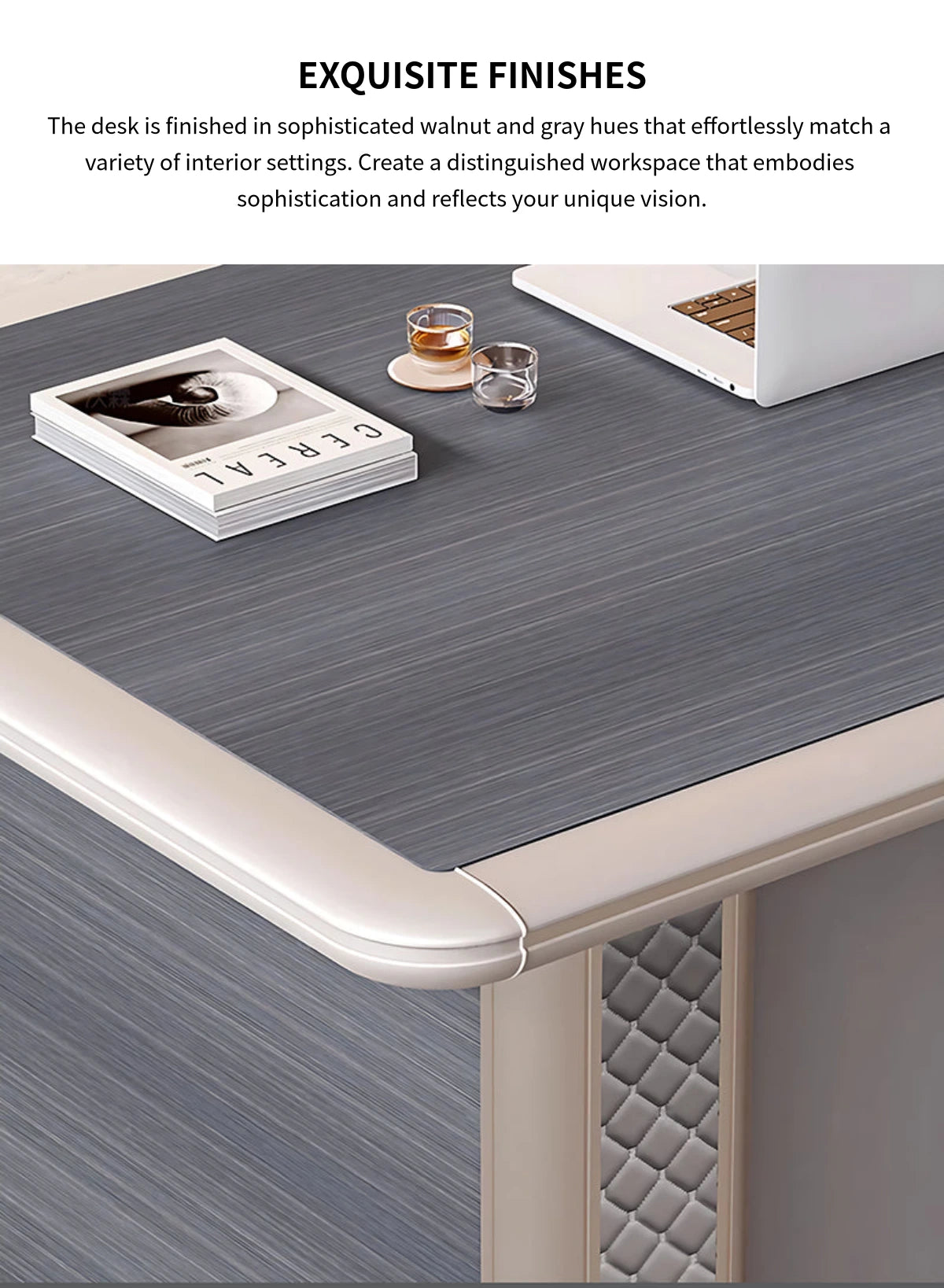 Modern Executive Desk with Side Storage, Curved & Cable Management for Home Office — Detail image 3
