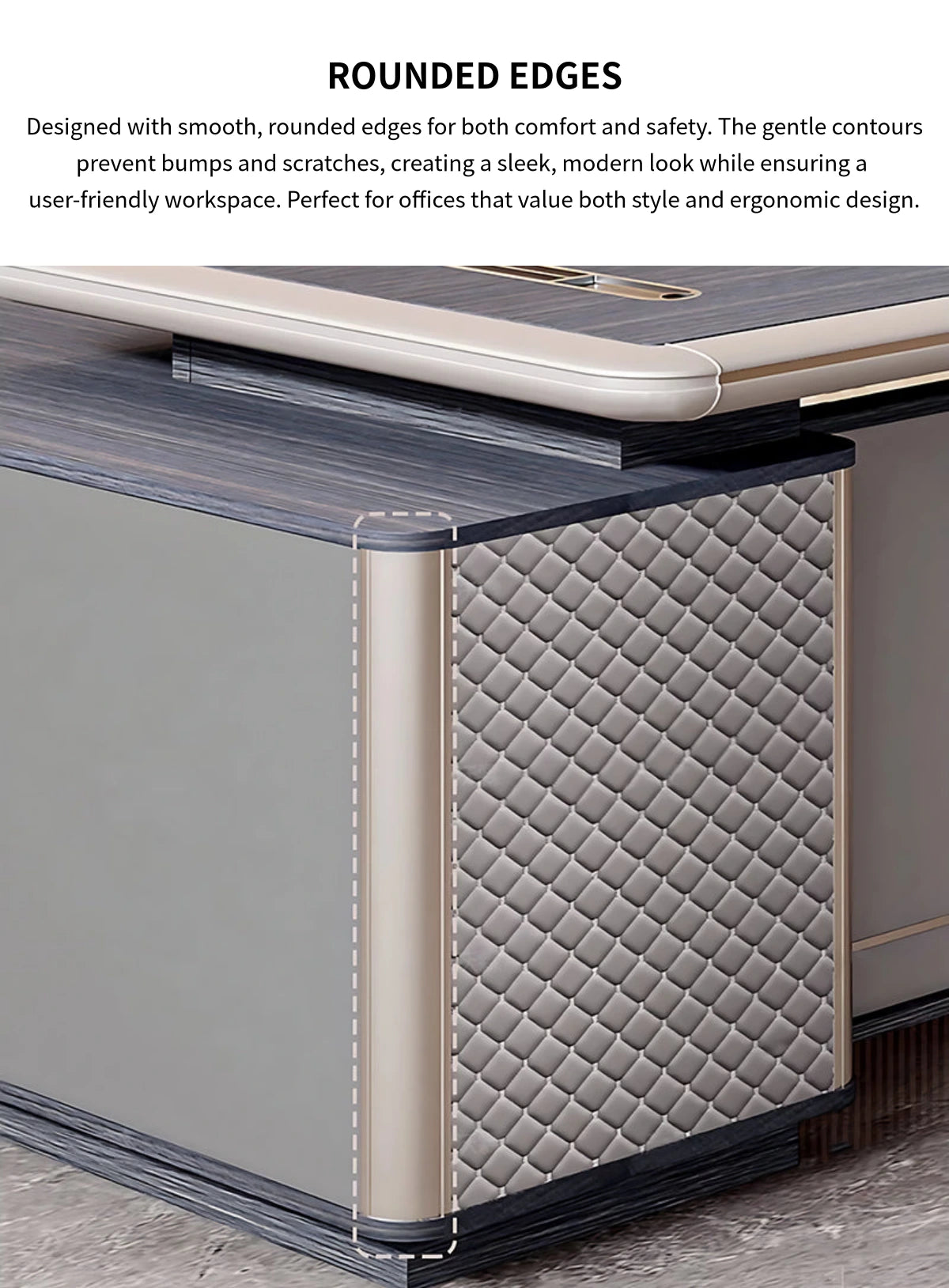 Modern Executive Desk with Side Storage, Curved & Cable Management for Home Office — Detail image 5
