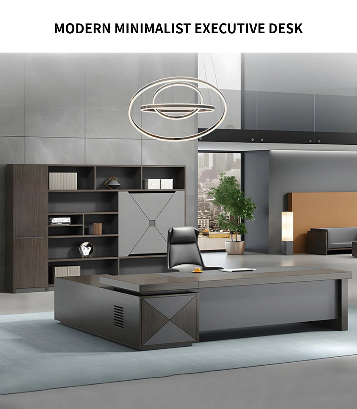 Modern Executive Desk with Cable Management, Side Storage & Walnut for Home Office — Detail image 2