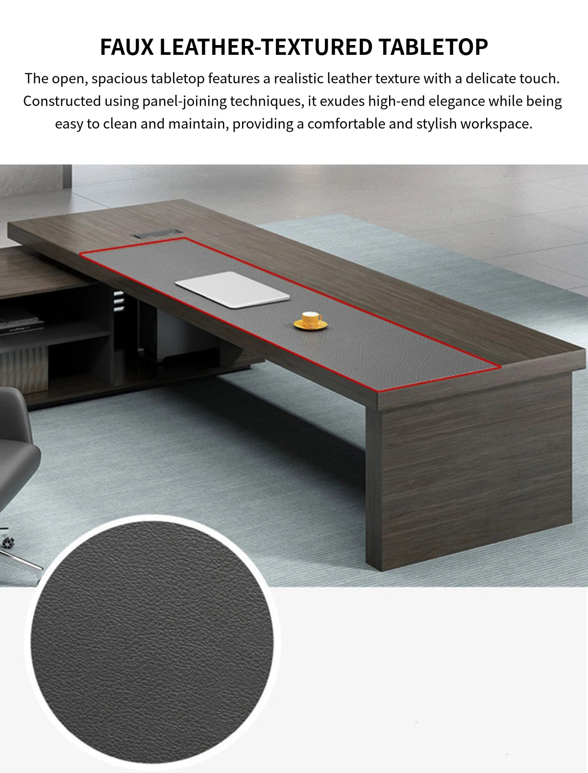 Modern Executive Desk with Cable Management, Side Storage & Walnut for Home Office — Detail image 5