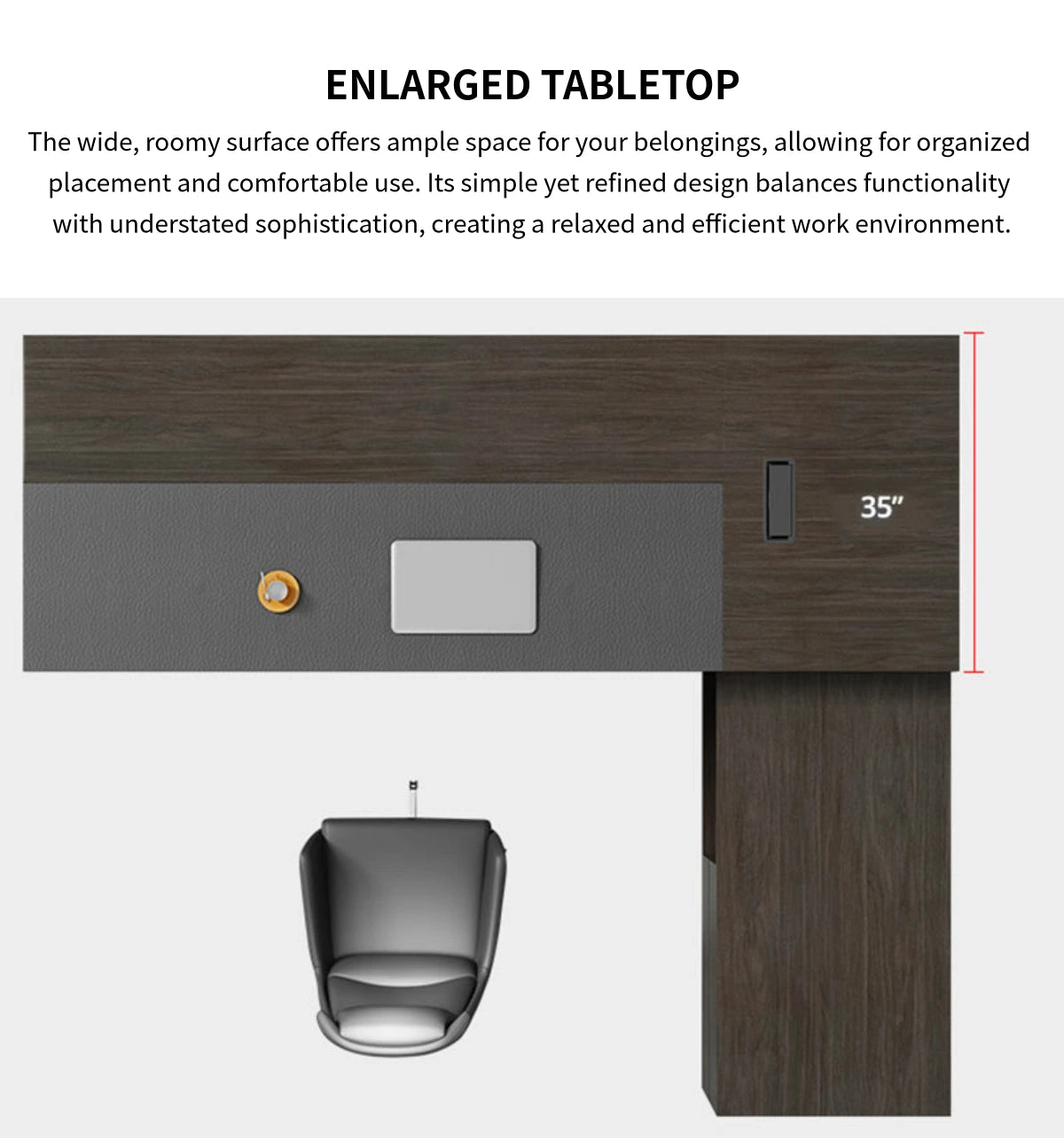 Modern Executive Desk with Cable Management, Side Storage & Walnut for Home Office — Detail image 6