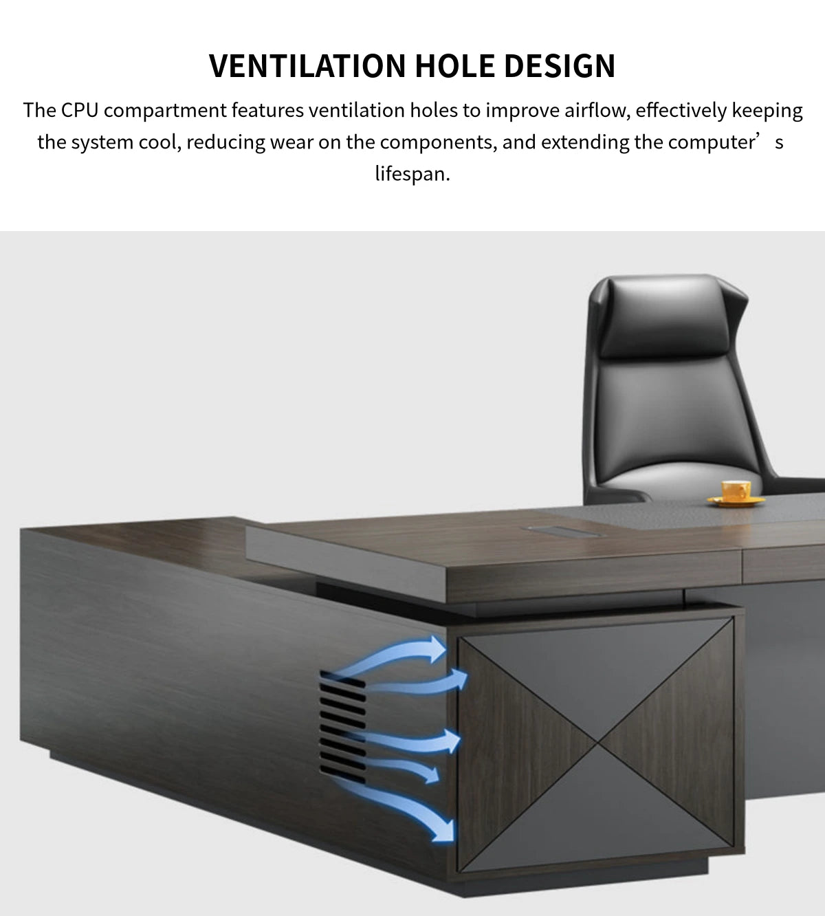 Modern Executive Desk with Cable Management, Side Storage & Walnut for Home Office — Detail image 10