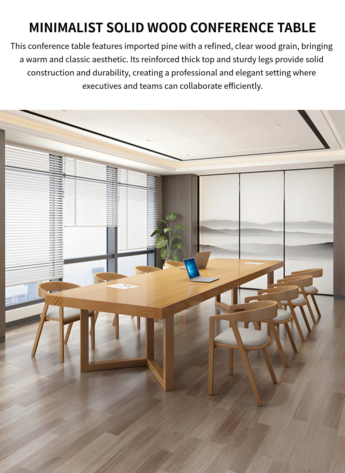 Modern Conference Table 63-142 in Wide (5.2-11.8 ft) with Solid Wood & Lumbar Support — Detail image 1