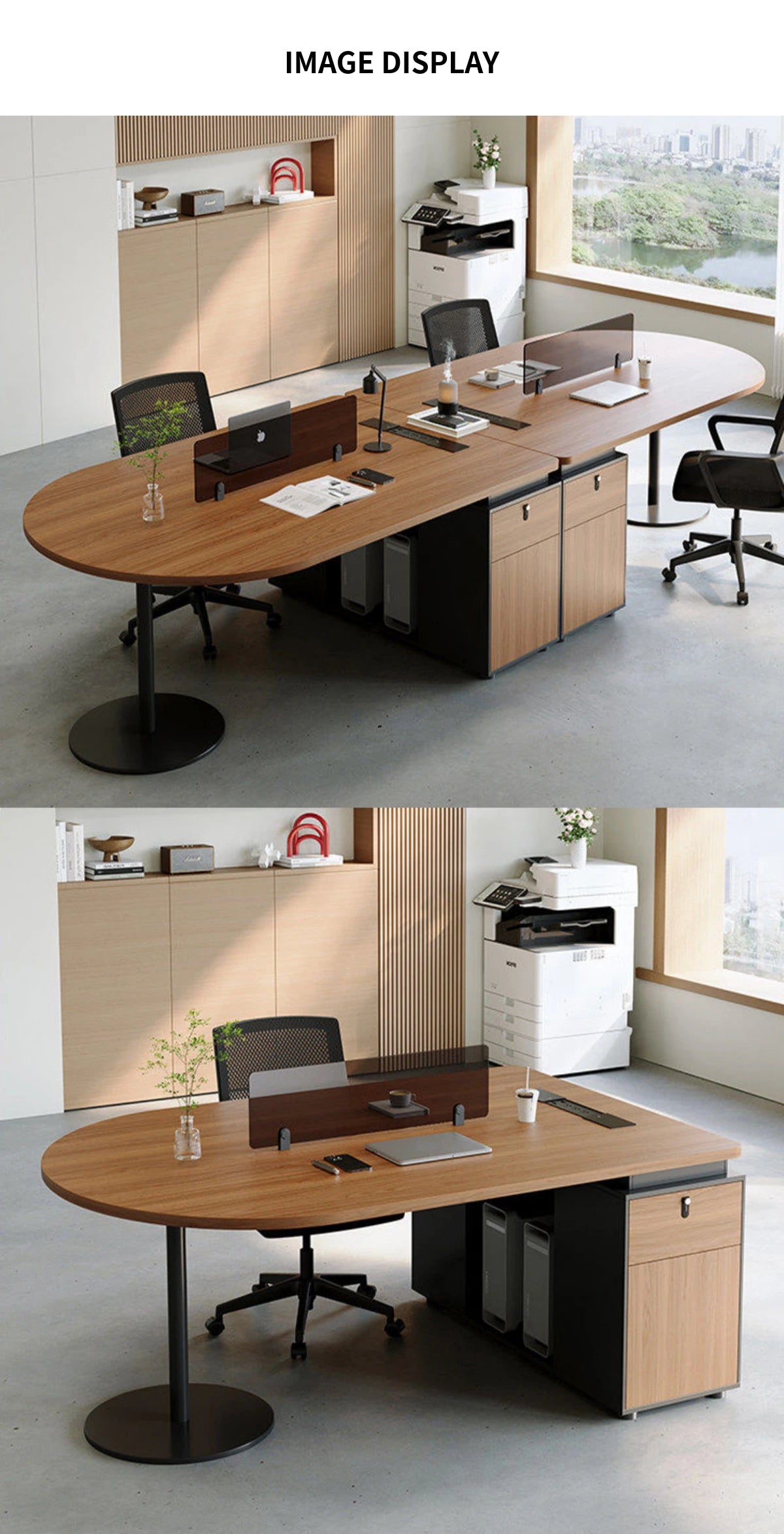 Round Office Desk with Built-In Outlets, Lockable & Solid Wood for Hom — Detail image 10