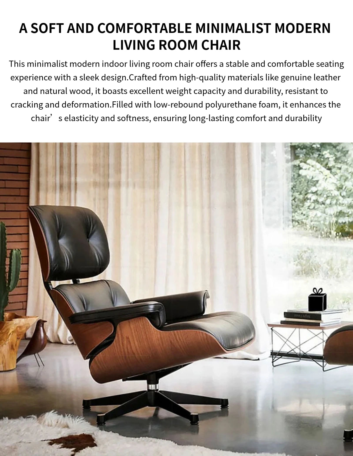 Leather Executive Office Chair with Genuine Leather, Solid Wood & Lumbar Support — Detail image 1