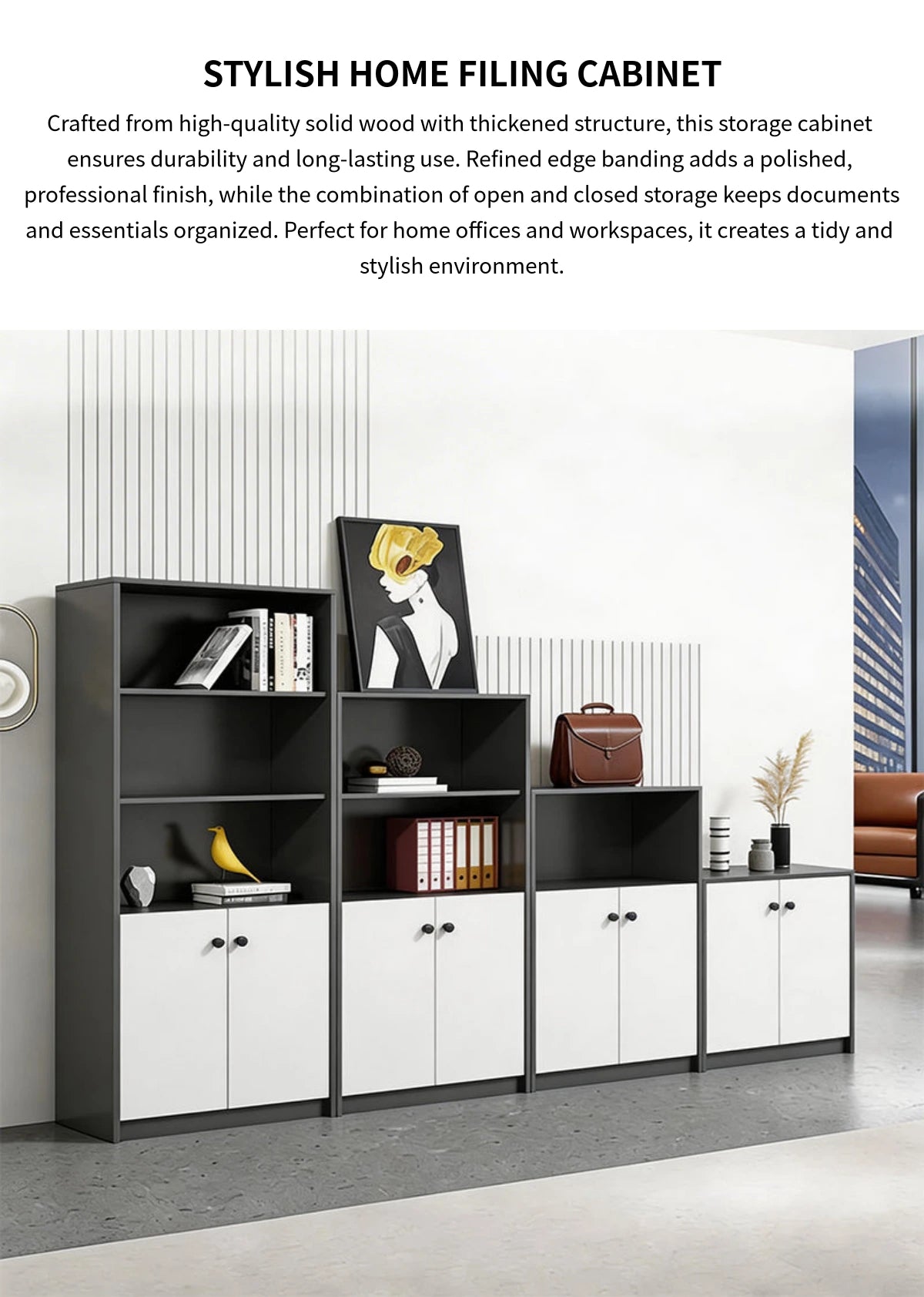 File Cabinet 31-79 in Tall with U-Shaped & Solid Wood for Office — Detail image 1