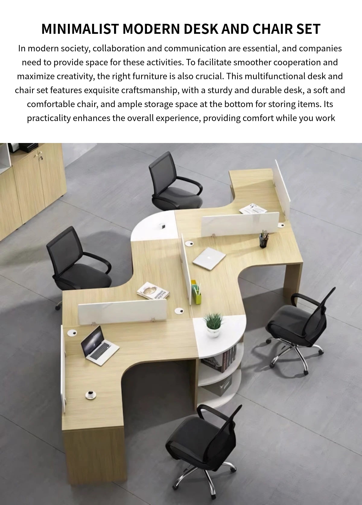 Curved Office Desk with Cable Management, File Drawers & Portable for Home Office — Detail image 1