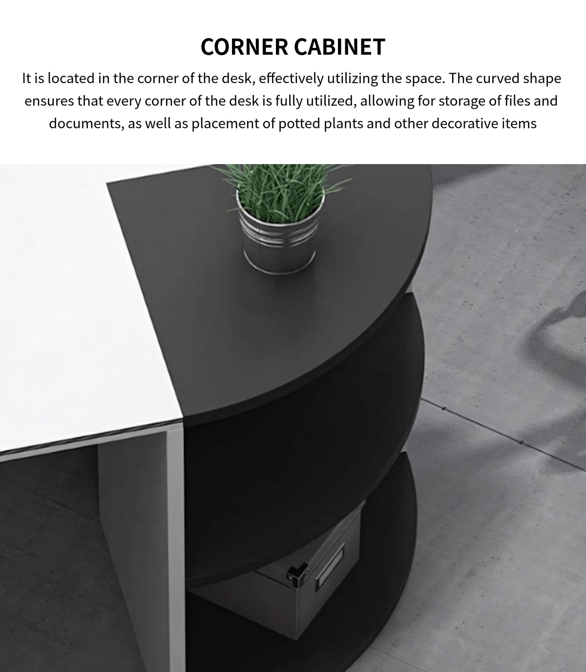 Curved Office Desk with Cable Management, File Drawers & Portable for Home Office — Detail image 9