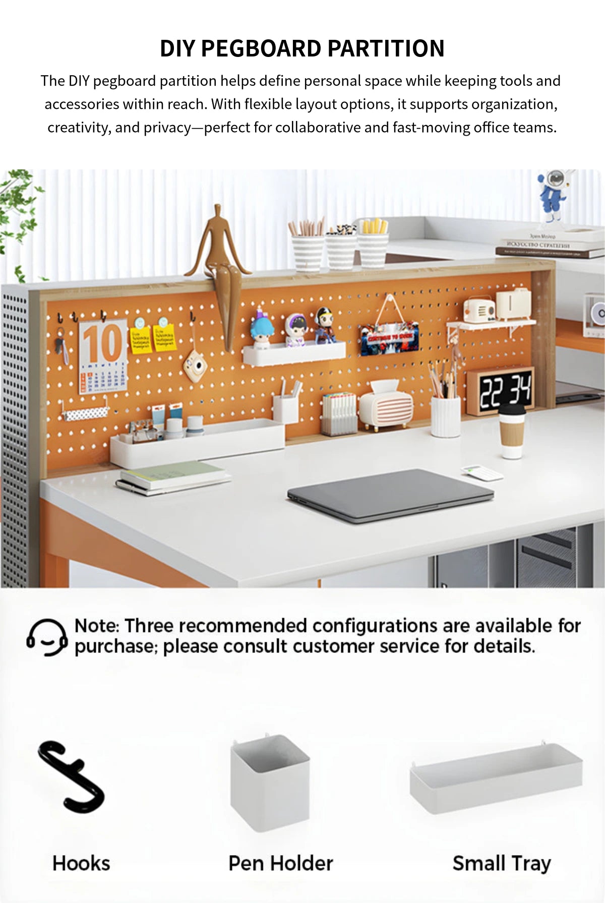 Office Workstation Desk with Modular, Built-In Outlets & LED Lighting for Home Office — Detail image 3