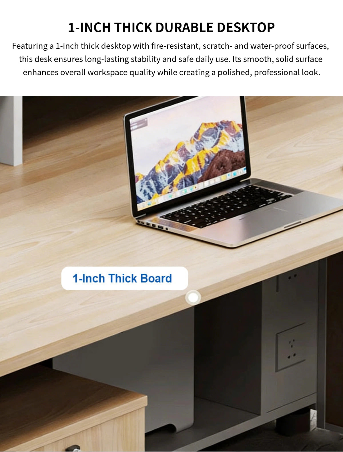 Office Workstation Desk with Lockable, Built-In Outlets & File Drawers for Home Office — Detail image 3