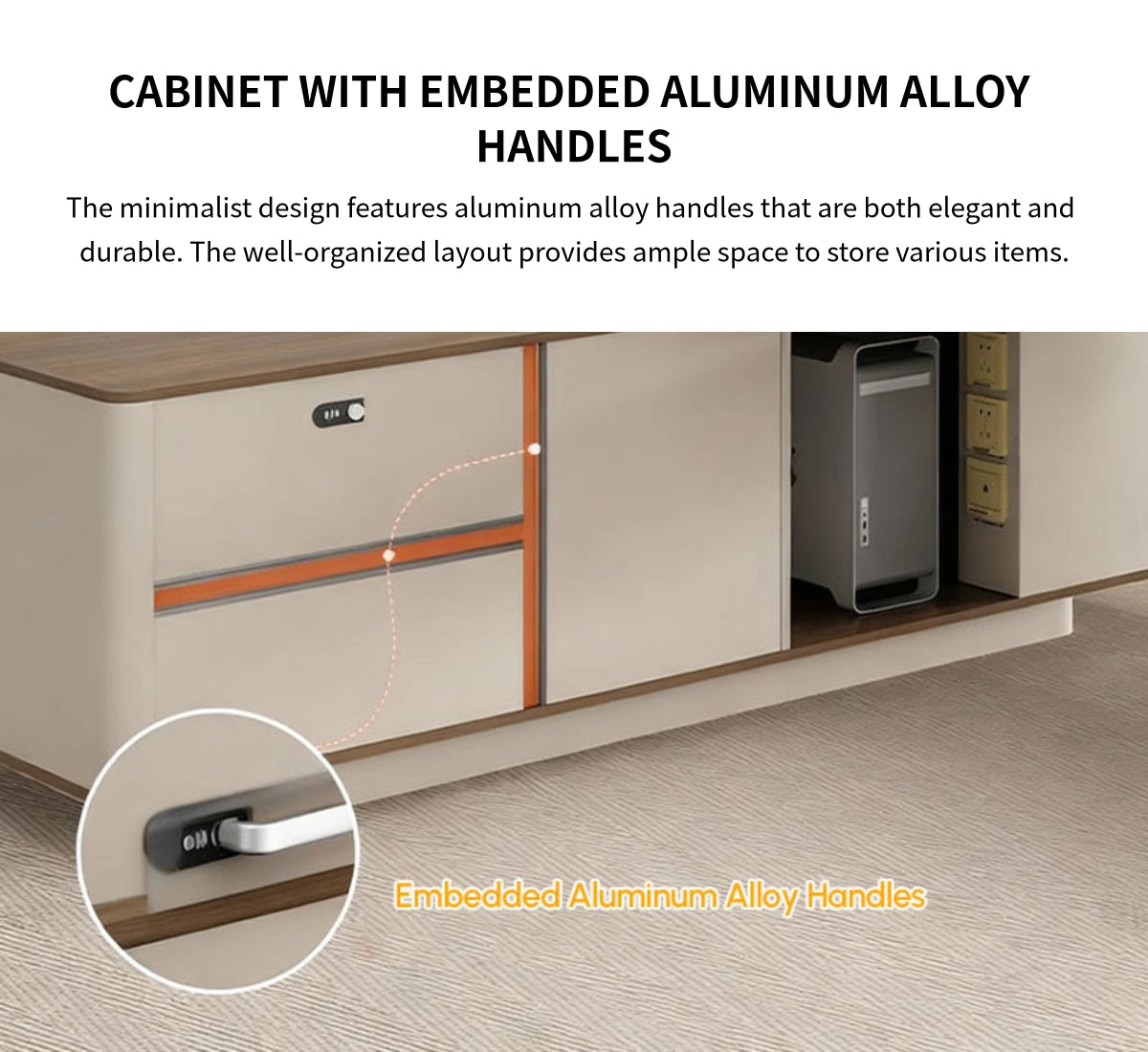 Modern Executive Desk with Curved, Built-In Outlets & Side Storage for Home Office — Detail image 7