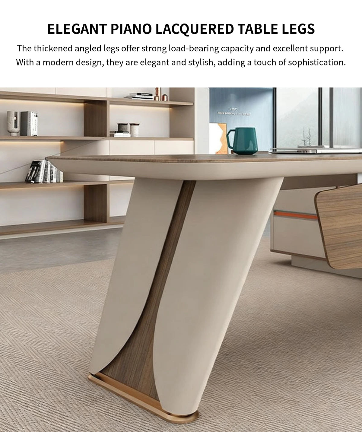 Modern Executive Desk with Curved, Built-In Outlets & Side Storage for Home Office — Detail image 10