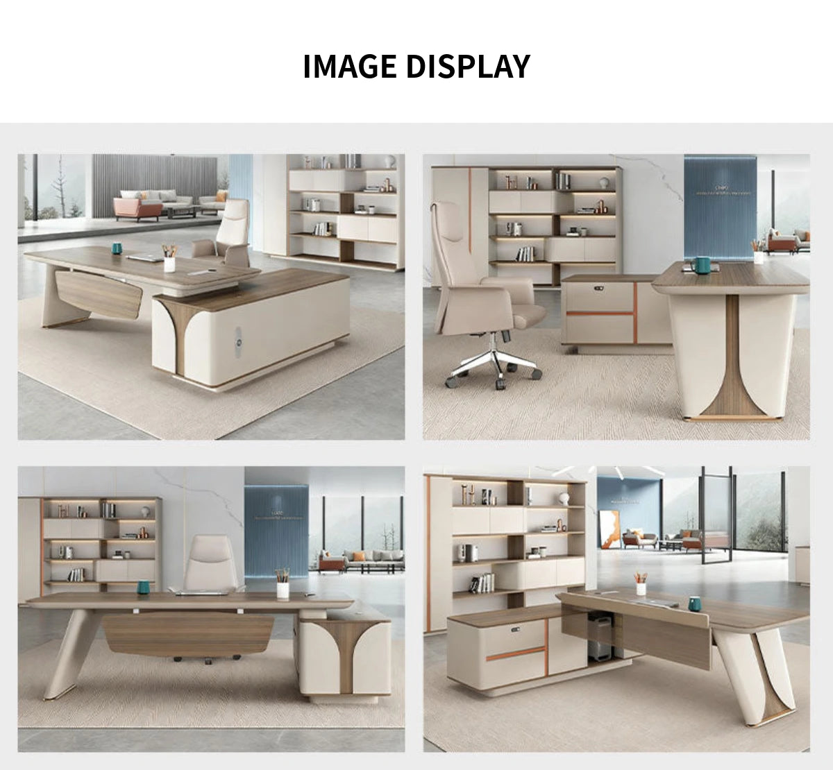 Modern Executive Desk with Curved, Built-In Outlets & Side Storage for Home Office — Detail image 11