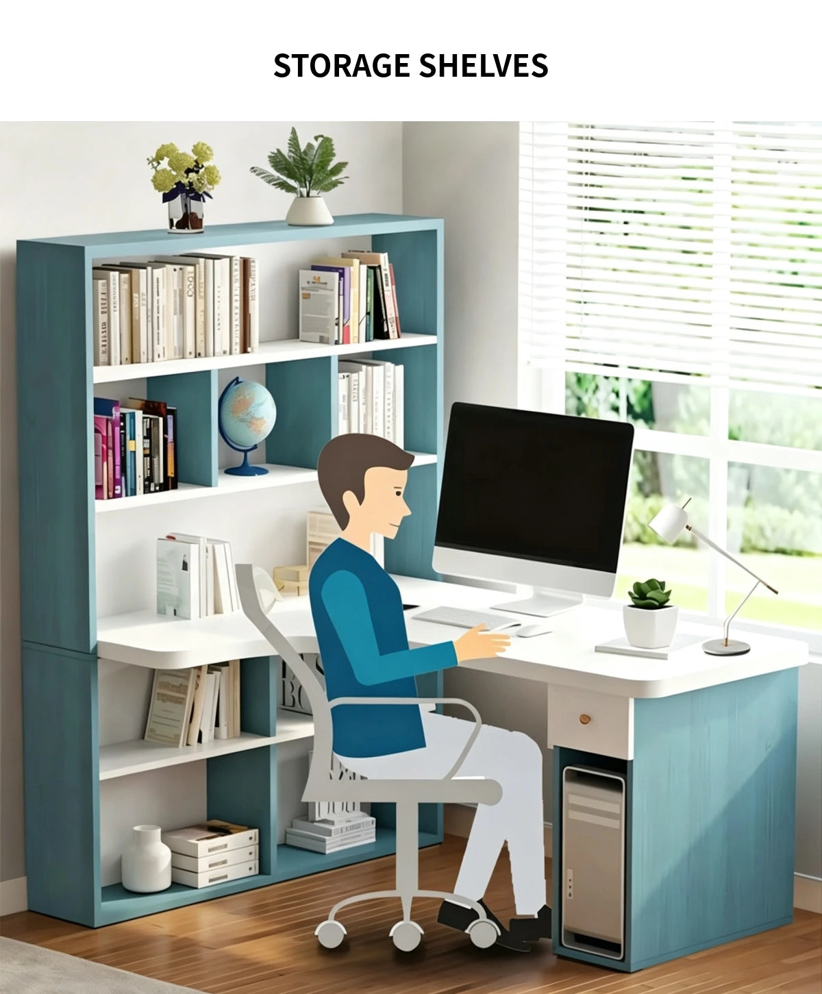Bookcase Storage Cabinet 24-71 in Tall with Curved for Home Office — Detail image 1