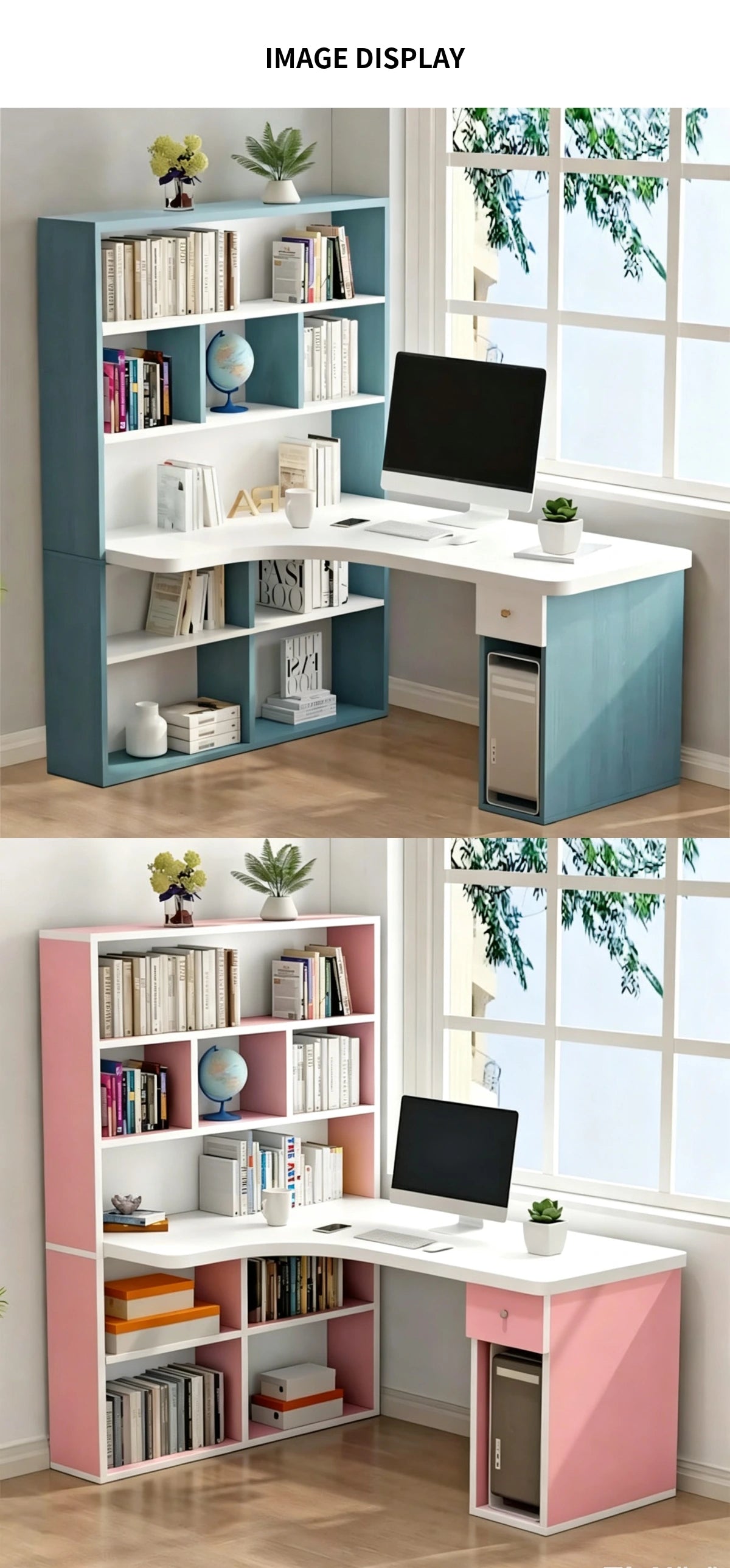 Bookcase Storage Cabinet 24-71 in Tall with Curved for Home Office — Detail image 5